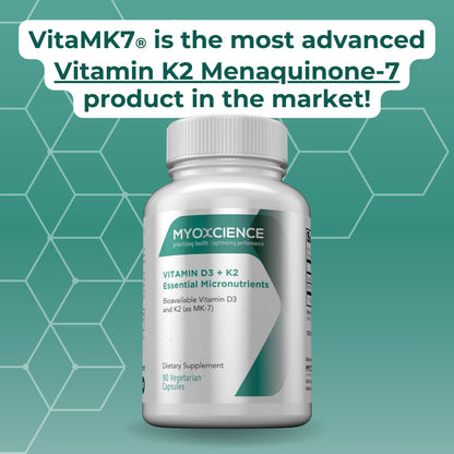 MYOXCIENCE Vitamin D3 + K2 Essential Micronutrients | Vitamin D3 5,000 IU | Vitamin K2 as MK-7 90 mcg (90 Vegetarian Capsules) - Maple Wellness Supplements