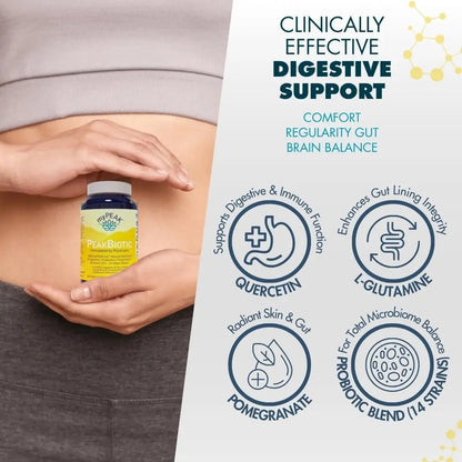 myPEAK PeakBiotic: The Ultimate Vegan Synbiotic with 50 Billion CFU Probiotics Prebiotics Postbiotics Modbiotics and Gut Lining to Enhance Digestion, Skin, and Mood with 2-Month Supply, 60 Capsules - Maple Wellness Supplements