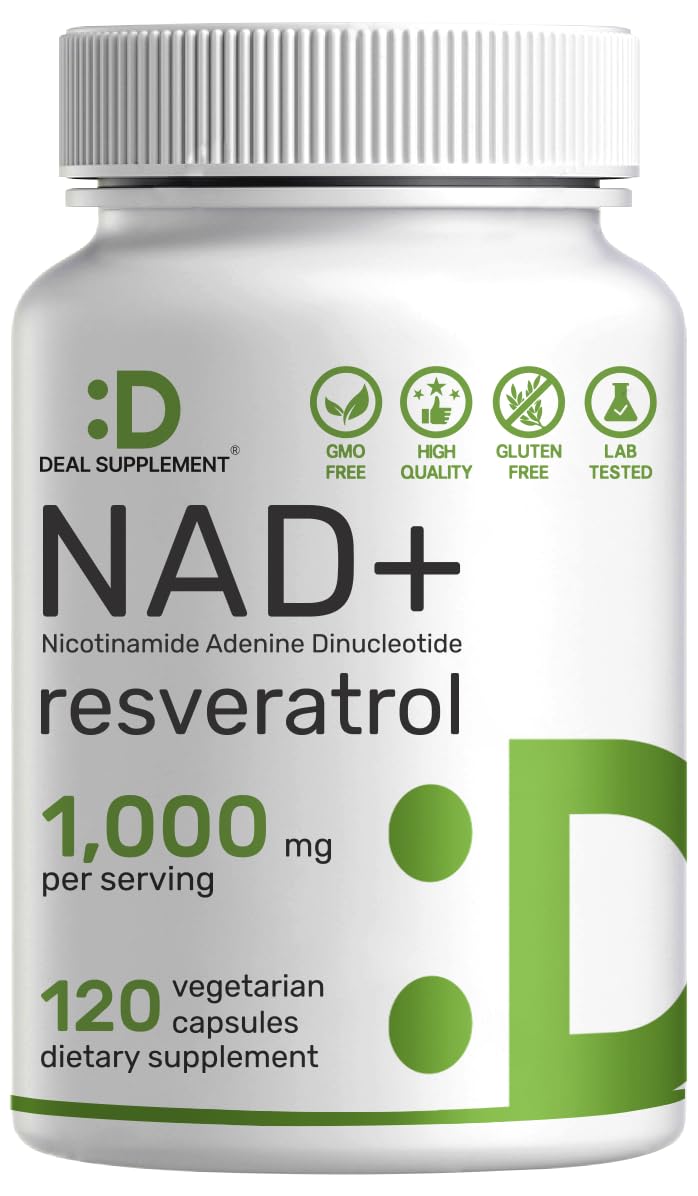 NAD+ Resveratrol Supplement 1,000mg Per Serving, 120 Veggie Capsules | 2-in-1 Extra Strength NMN Supplement Alternative | NAD Supplements for Women & Men | Non-GMO, Gluten Free - Maple Wellness Supplements
