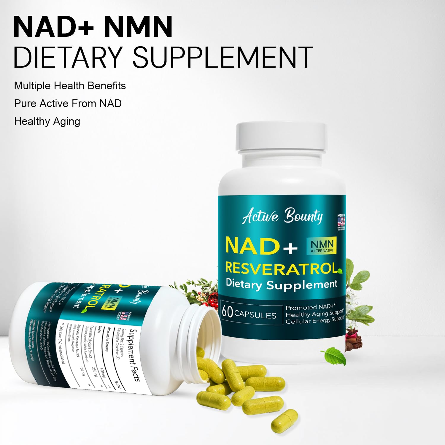 NAD+ Resveratrol Supplement with Quercetin – NMN Alternative for Cellular Energy Support, Focus & Healthy Aging – High Potency 500mg NAD+ Formula, Vegan, Non-GMO, Gluten-Free, Made in USA, 60 Capsules - Maple Wellness Supplements