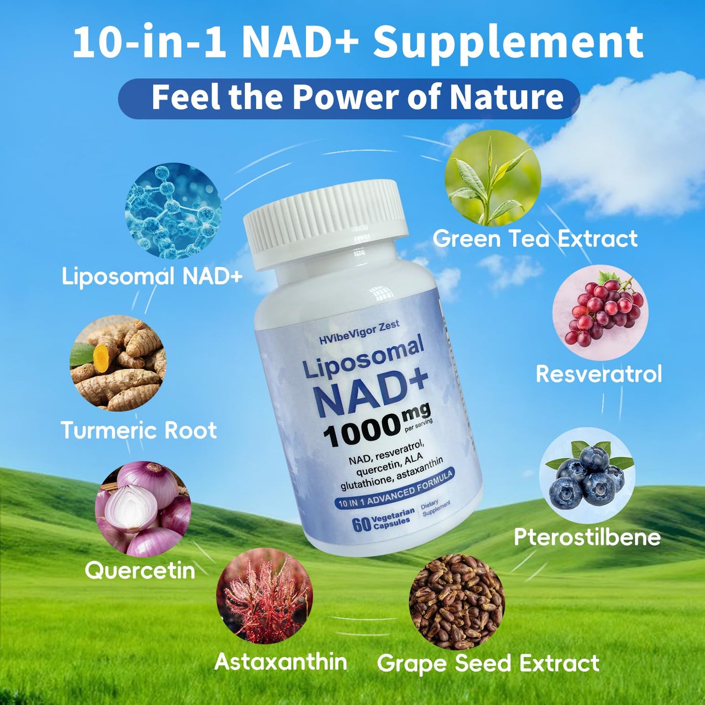 NAD Supplement 1000mg, Liposomal NAD+ Supplement with Resveratrol, Glutathione & Astaxanthin - Support Cellular Health, Stamina & Healthy Aging, NMN Supplement Alternative – 60 Capsules - Maple Wellness Supplements