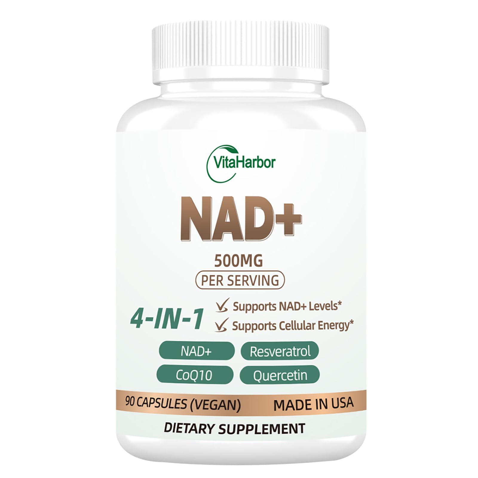 NAD Supplement 500mg, Pure Organic NAD+ Supplement for Women & Men, NAD+ with Trans-Resveratrol & CoQ10 & Quercetin for Cellular Energy & Healthy Aging, NMN Alternative (90 Vegan Caps) - Maple Wellness Supplements
