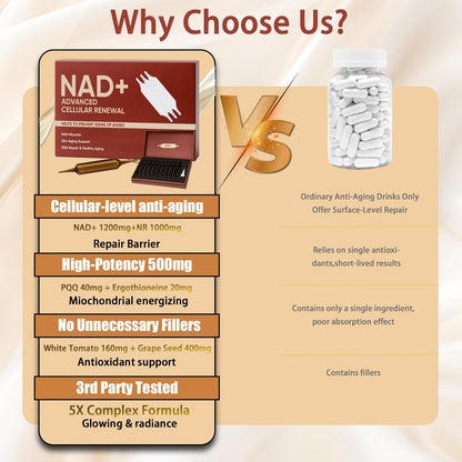 NAD+Advanced Cellular Renewal - 1200mg NAD+Liquid Supplements for Energy & Focus - 10 Vials (1) - Maple Wellness Supplements