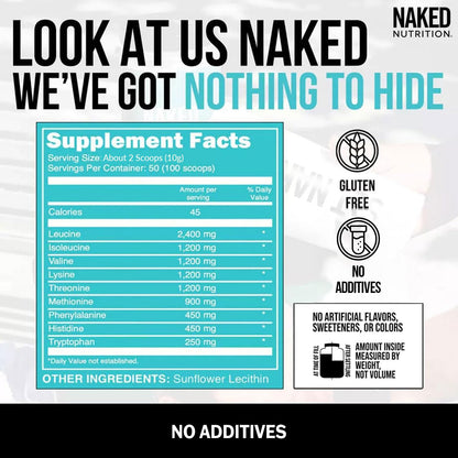 NAKED EAAs Amino Acids Powder - 50 Servings - Vegan Unflavored Essential Amino Acids 500 Grams - Instantized All Natural EAAs Powder Supplement - Maple Wellness Supplements
