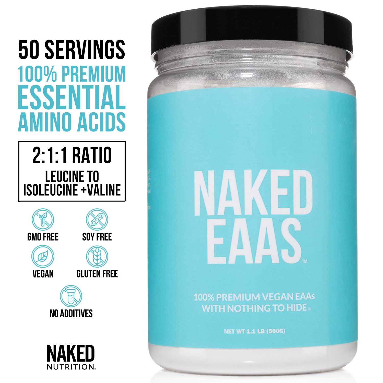 NAKED EAAs Amino Acids Powder - 50 Servings - Vegan Unflavored Essential Amino Acids 500 Grams - Instantized All Natural EAAs Powder Supplement - Maple Wellness Supplements