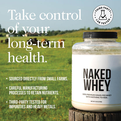 NAKED Whey 1Lb - Only 1 Ingredient, Grass Fed Whey Protein Powder, NSF Certified, Undenatured, No Gmos, No Soy, Gluten Free - Maple Wellness Supplements