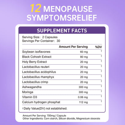 Natener Menopause Supplement for Women, Relieves 12 Menopausal Symptoms* | Black Cohosh + Soy Isoflavones + Ashwagandha + Moringa | for Alleviate Hot Flashes*, Night Sweats*, Weight* & Mood Swings* - Maple Wellness Supplements