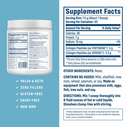 NativePath Bone Health Collagen Peptides, Type 1 & 3, with Fortibone and Verisol, 7.9 Ounce, 30 Servings - Maple Wellness Supplements
