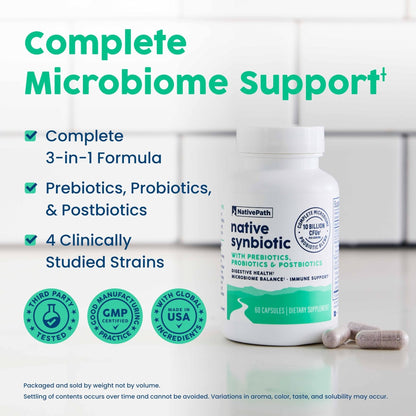 NativePath Complete Synbiotic - Pre, Pro & Postbiotic 3-in-1 for Gut Health & Digestive Support - 10 Billion CFU, 30 Servings - Maple Wellness Supplements