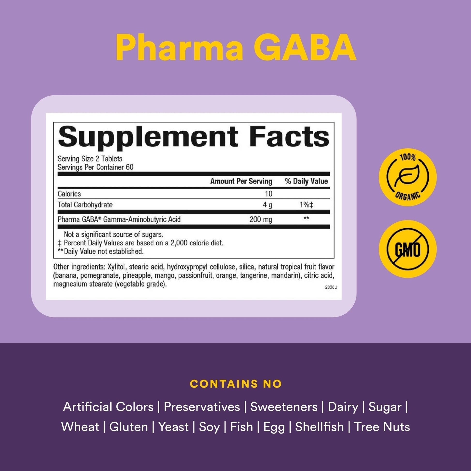 Natural Factors Pharma GABA - Dietary Supplement Supports Calm Sleep & Sleep Quality - Natural, Fast-Working Supplement Aids Focus & Brain Health - 120 Chewable Tablets (60 Servings) - Maple Wellness Supplements