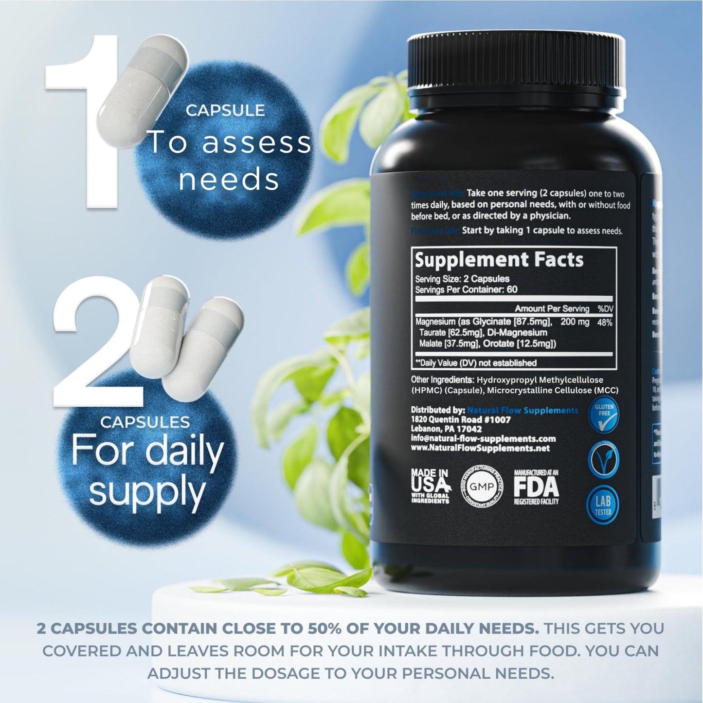 Natural Flow 4X Magnesium Supplement, Magnesium Glycinate, Taurate, Malate, Orotate Complex, Calm Sleep and Cramp Support Blend - Maple Wellness Supplements