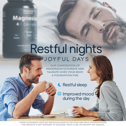 Natural Flow 4X Magnesium Supplement, Magnesium Glycinate, Taurate, Malate, Orotate Complex, Calm Sleep and Cramp Support Blend, No Mag Citrate or Oxide, 120 Capsules - Maple Wellness Supplements