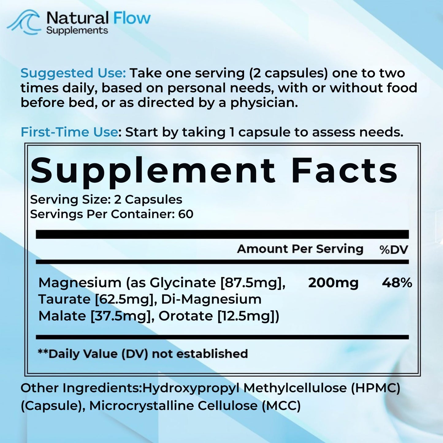 Natural Flow 4X Magnesium Supplement, Magnesium Glycinate, Taurate, Malate, Orotate Complex, Calm Sleep and Cramp Support Blend, No Mag Citrate or Oxide, 120 Capsules - Maple Wellness Supplements