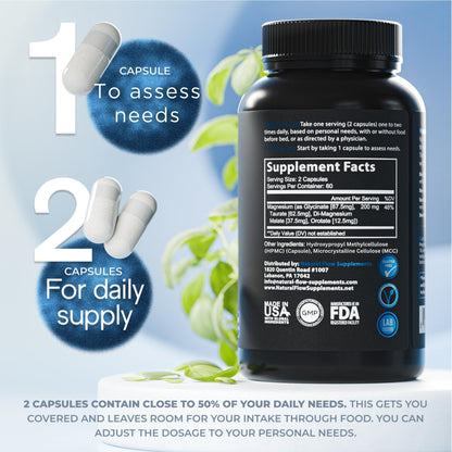 Natural Flow 4X Magnesium Supplement, Magnesium Glycinate, Taurate, Malate, Orotate Complex, Calm Sleep and Cramp Support Blend, No Mag Citrate or Oxide, 120 Capsules - Maple Wellness Supplements