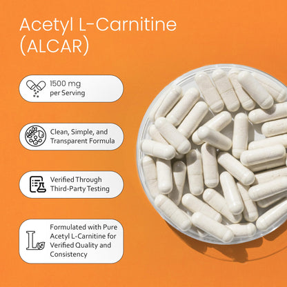 NaturaLife Labs Acetyl L-Carnitine (ALCAR) 1500 mg per Serving – 100 Capsules – Non-GMO, Gluten-Free, Vegan - Maple Wellness Supplements