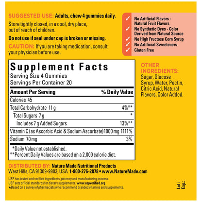 Nature Made Maximum Strength Dosage Vitamin C 1000mg per Serving, Immune Support Vitamin C Gummies for Adults, 80 Gummies, 20 Day Supply - Maple Wellness Supplements