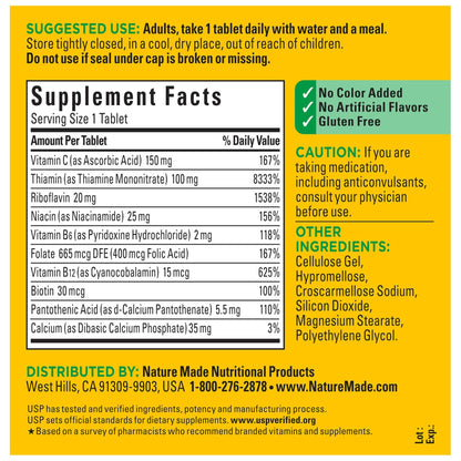 Nature Made Super B Complex with Vitamin C & Folic Acid, B Complex Vitamins for Women and Men, Dietary Supplement - Maple Wellness Supplements
