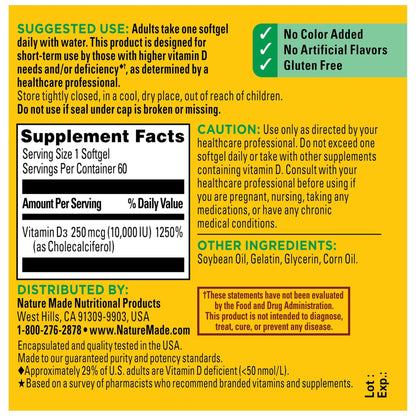 Nature Made Vitamin D3 10000 IU (250 mcg) Maximum Strength, Vitamin D Supplement for Bone and Immune Health Support - Maple Wellness Supplements