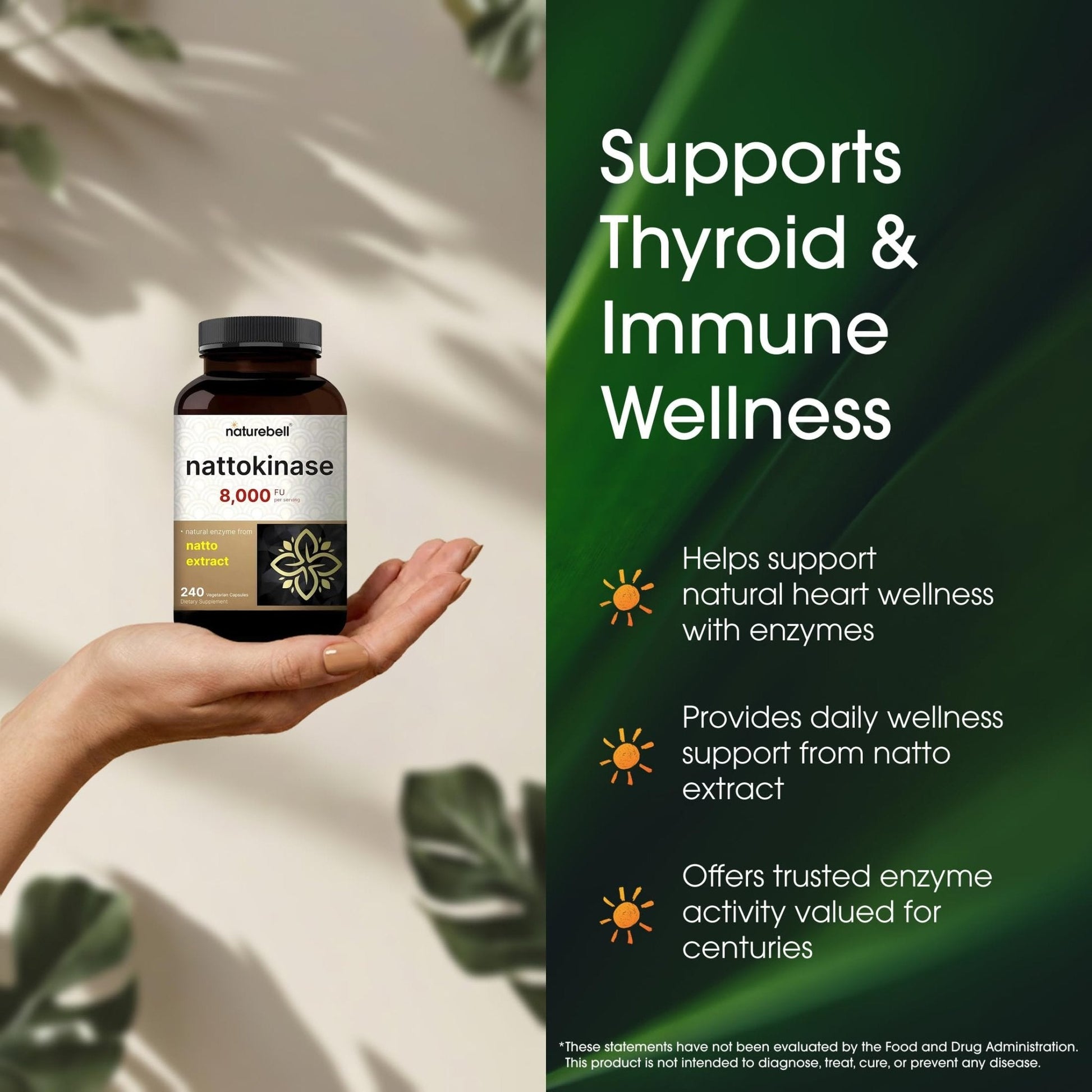 NatureBell Nattokinase - 240 Capsules - 8,000 FU Max Strength from Fermented Natto Extract - for Heart Health - Maple Wellness Supplements