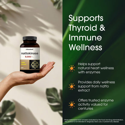 NatureBell Nattokinase - 240 Capsules - 8,000 FU Max Strength from Fermented Natto Extract - for Heart Health - Maple Wellness Supplements