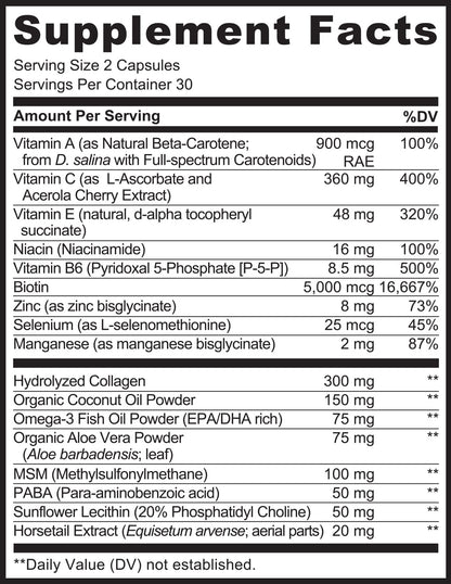 NATURELO Hair, Skin and Nails Vitamins - 5000 mcg Biotin, Collagen, Natural Vitamin E - Supplement for Healthy Skin - Maple Wellness Supplements