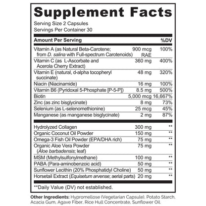 NATURELO Hair, Skin and Nails Vitamins - 5000 mcg Biotin, Collagen, Natural Vitamin E - Supplement for Healthy Skin - Maple Wellness Supplements