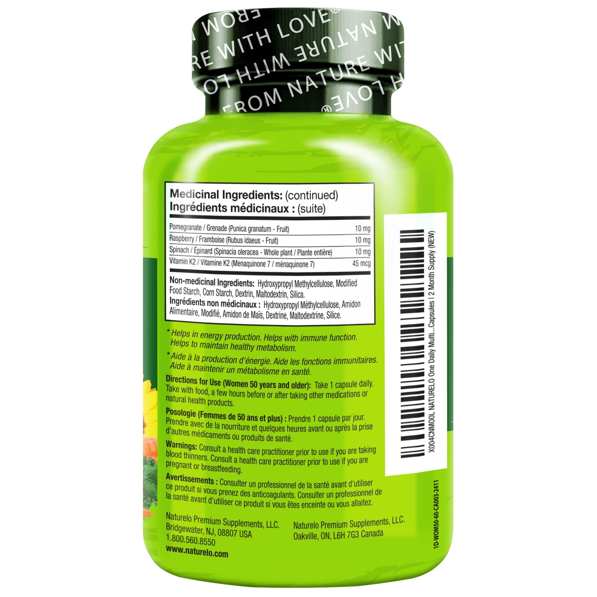 NATURELO One Daily Multivitamin for Women 50+ (Iron Free) - Menopause Support for Women Over 50 - Whole Food Supplement - Non-GMO - No Soy - 60 Capsules - 2 Month Supply - Maple Wellness Supplements