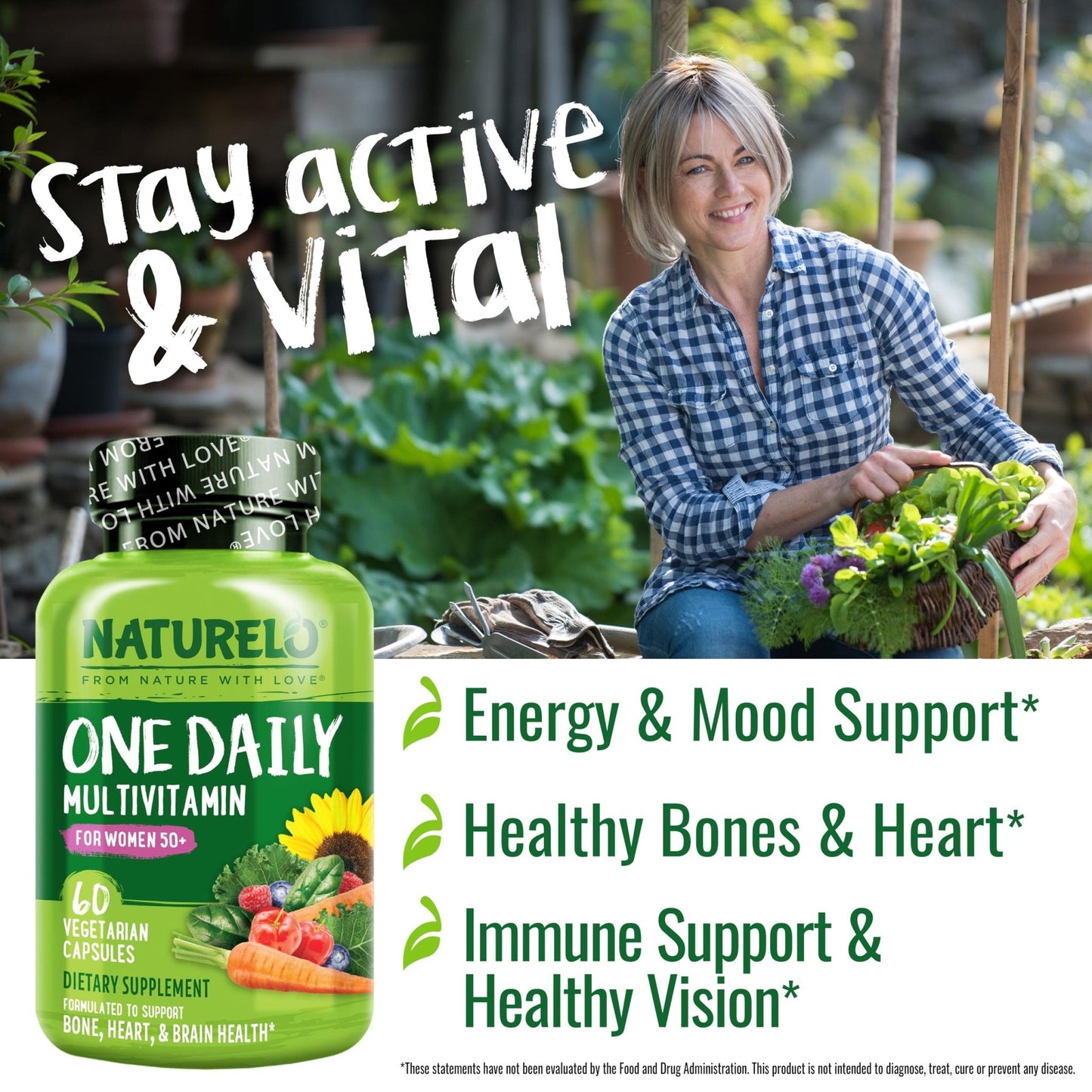 NATURELO One Daily Multivitamin for Women 50+ (Iron Free) - Menopause Support for Women Over 50 - Whole Food Supplement - Non-GMO - No Soy - 60 Capsules - 2 Month Supply - Maple Wellness Supplements