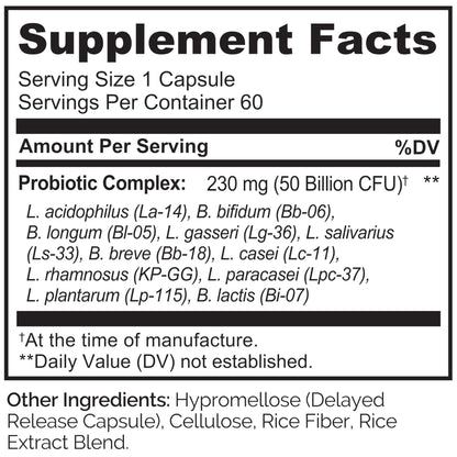 NATURELO Probiotics for Digestive Health - 50 Billion CFU, 11 Strains, Daily Use Supplement - Boosts Immune System, Delayed Release, - Maple Wellness Supplements