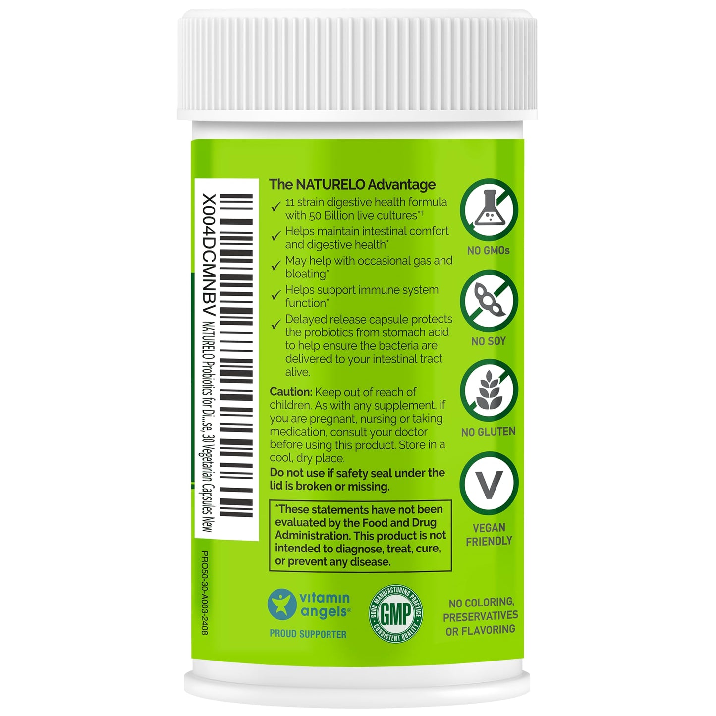 NATURELO Probiotics for Digestive Health, 50 Billion CFU, 30 Vegetarian Capsules, 11 Strains, Daily Use Supplement, Delayed Release, No-Fridge, Helps Boost Immune System, - Maple Wellness Supplements
