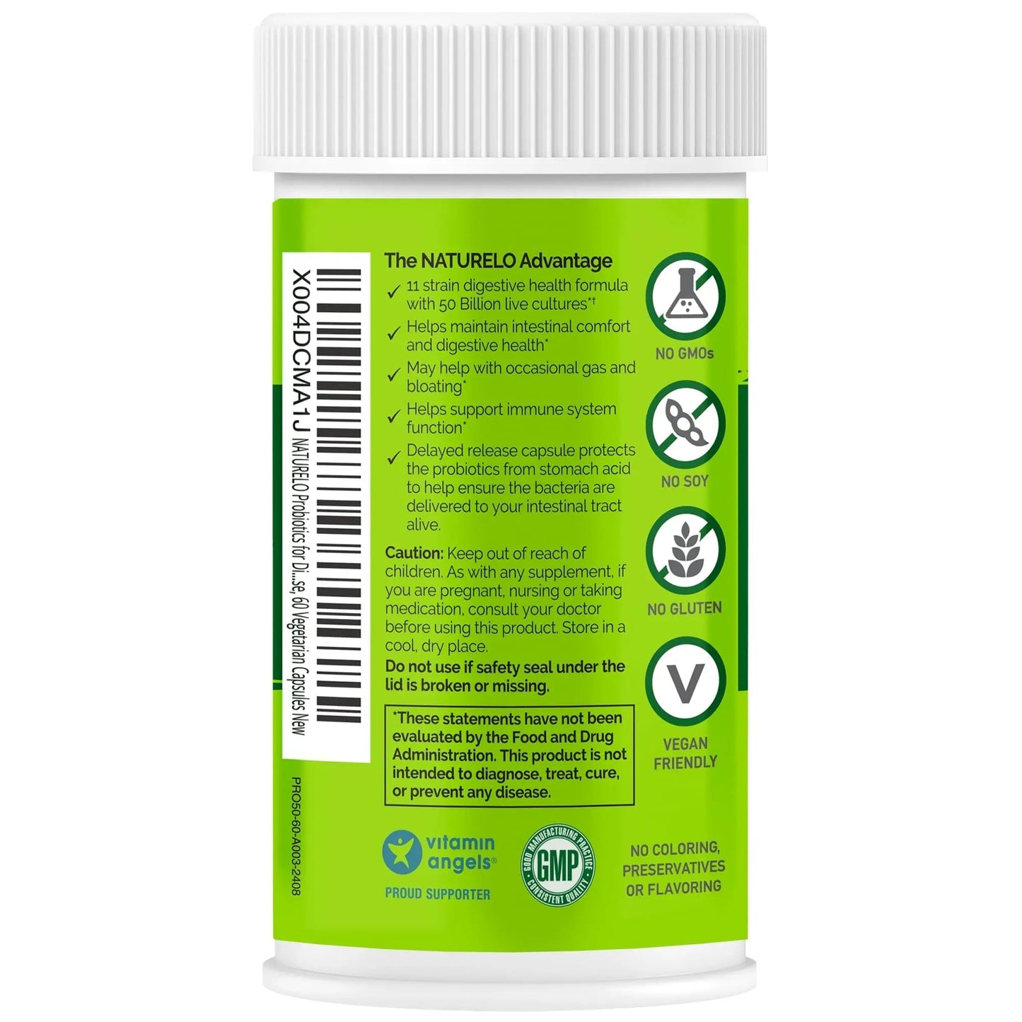NATURELO Probiotics for Digestive Health, 50 Billion CFU, 60 Vegetarian Capsules, 11 Strains, Daily Use Supplement, Delayed Release, No-Fridge, Boosts Immune System, Probiotics for Women & Men - Maple Wellness Supplements