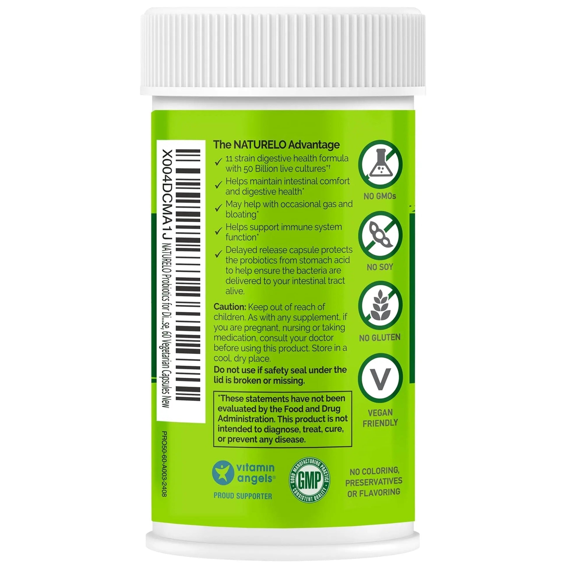NATURELO Probiotics for Digestive Health, 50 Billion CFU, 60 Vegetarian Capsules, 11 Strains, Daily Use Supplement, Delayed Release, No-Fridge, Boosts Immune System, Probiotics for Women & Men - Maple Wellness Supplements