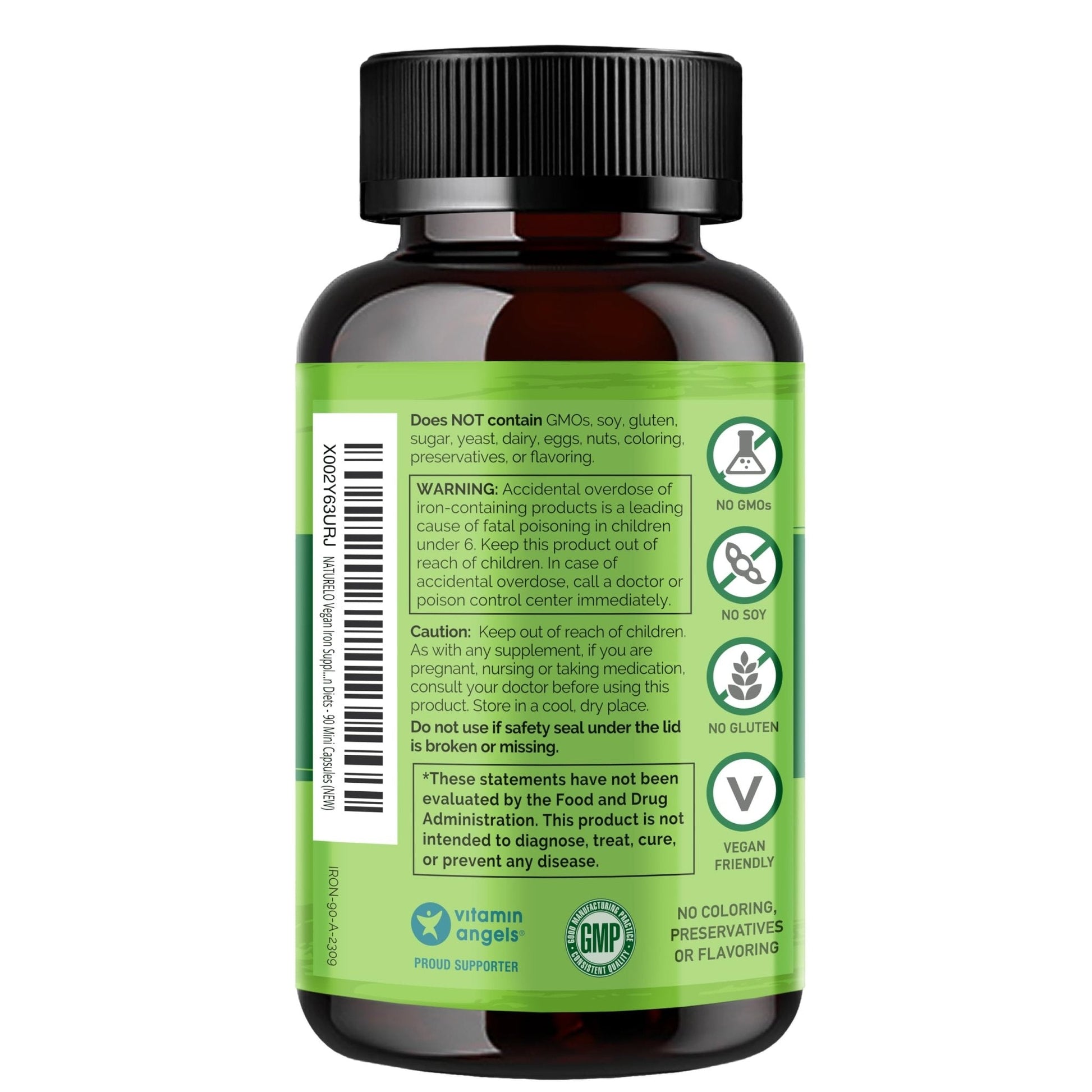 NATURELO Vegan Iron Supplement with Vitamin C and Organic Whole Foods - Gentle Iron Pills for Women & Men with Iron Deficiency Including Pregnancy - Maple Wellness Supplements