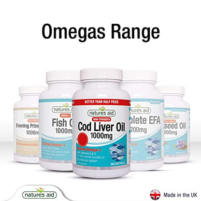 Natures Aid Cod Liver Oil, 1000 mg, 180 Softgel Capsules (High Strength, 254 mg Omega - Maple Wellness Supplements
