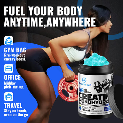 Natures Aid NSF Certified Creatine Gummy 5g - Creatine Monohydrate Gummies – Pre-Workout Energy & Muscle Growth Support for Men & Women - Maple Wellness Supplements