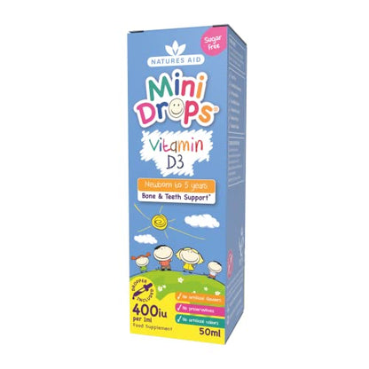 Natures Aid Vitamin D3 Mini Drops for Infants and Children, Sugar Free, 50ml - Maple Wellness Supplements