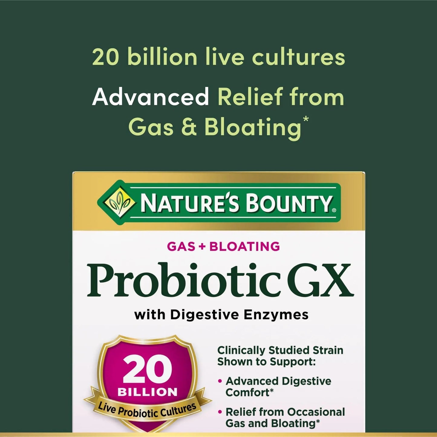 Nature's Bounty Probiotic GX, Helps with Occasional Gas and Bloating, Dietary Supplement, Digestive Health, 25 Capsules - Maple Wellness Supplements