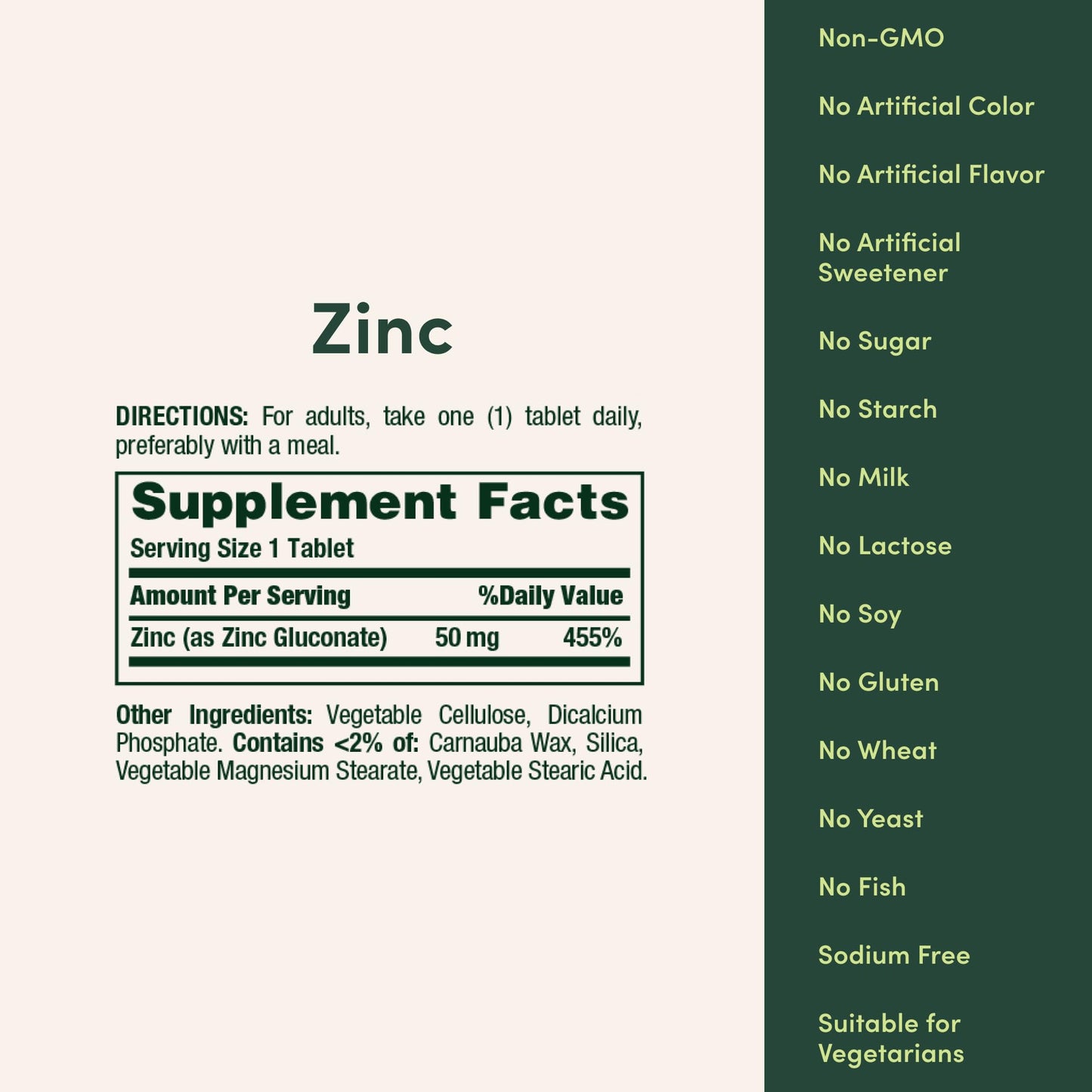 Nature’s Bounty Zinc 50mg, Immune Support & Antioxidant Supplement, Promotes Skin Health, 1 Caplet Per Day, Gluten Free, 250 Vegetarian Caplets - Maple Wellness Supplements