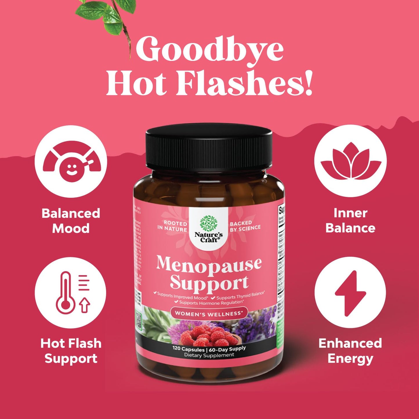 Natures Craft Complete Herbal Menopause Supplement for Women - Female Hormone Balance Capsules for Night Sweats Hot Flashes & Mood Swings with Dong Quai - Maple Wellness Supplements