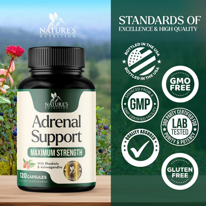 Nature's Nutrition Adrenal Support Supplements Cortex Complex, Best Energy Supplement, Supports Health & Energy Levels, Daily Ashwagandha for Women & Men, Supports Immune System, 120 Capsules - Maple Wellness Supplements