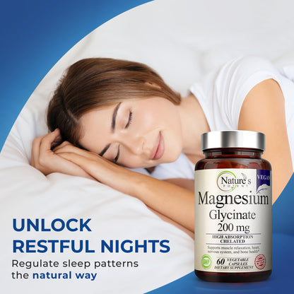 Nature’s Potent Magnesium Glycinate 200mg | High Absorption Chelated Magnesium | Sleep, Calm & Muscle Cramp Support | Vegan Supplement | 60 Capsules - Maple Wellness Supplements