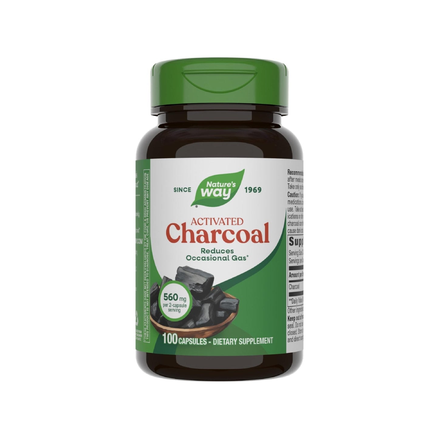 Nature's Way Activated Charcoal, Binds Unwanted Materials and Gas in the Digestive Tract*, 560 mg per 2-Capsule Serving, - Maple Wellness Supplements