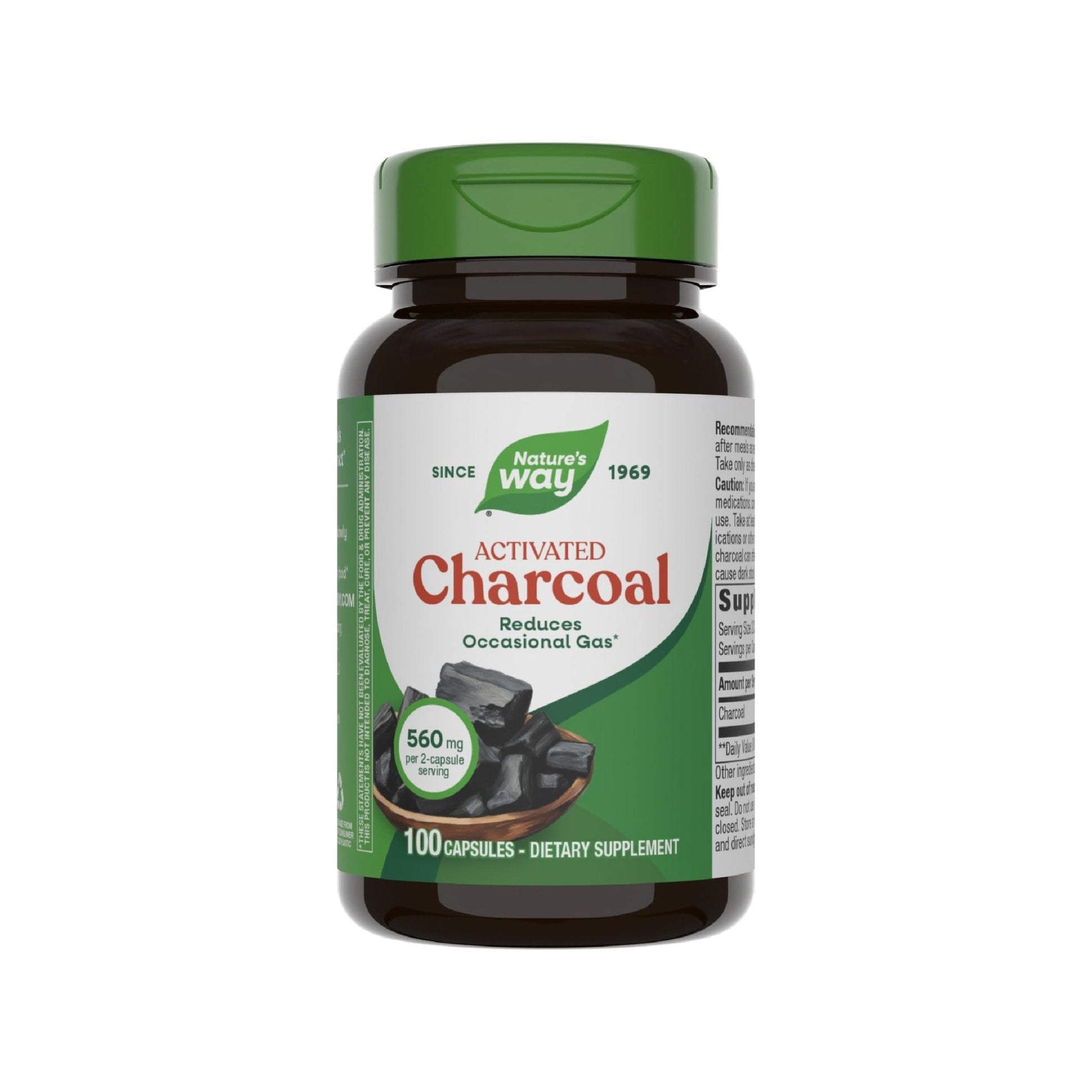 Nature's Way Activated Charcoal, Binds Unwanted Materials and Gas in the Digestive Tract*, 560 mg per 2-Capsule Serving, - Maple Wellness Supplements