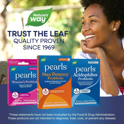 Nature's Way Pearls Max Potency Probiotic for Men and Women, Supports Digestive, Immune, Colon Health*, 5 Billion Live Cultures, No Refrigeration Required, 30 Softgels - Maple Wellness Supplements