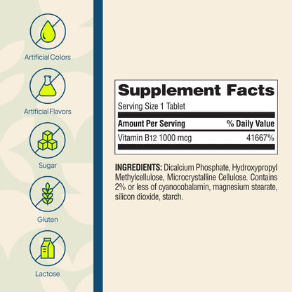 Nature's Wonder Vitamin B12 1000 mcg Timed Release Tablets for Energy Metabolism, Supports Brain Health and Nervous System Health - Maple Wellness Supplements