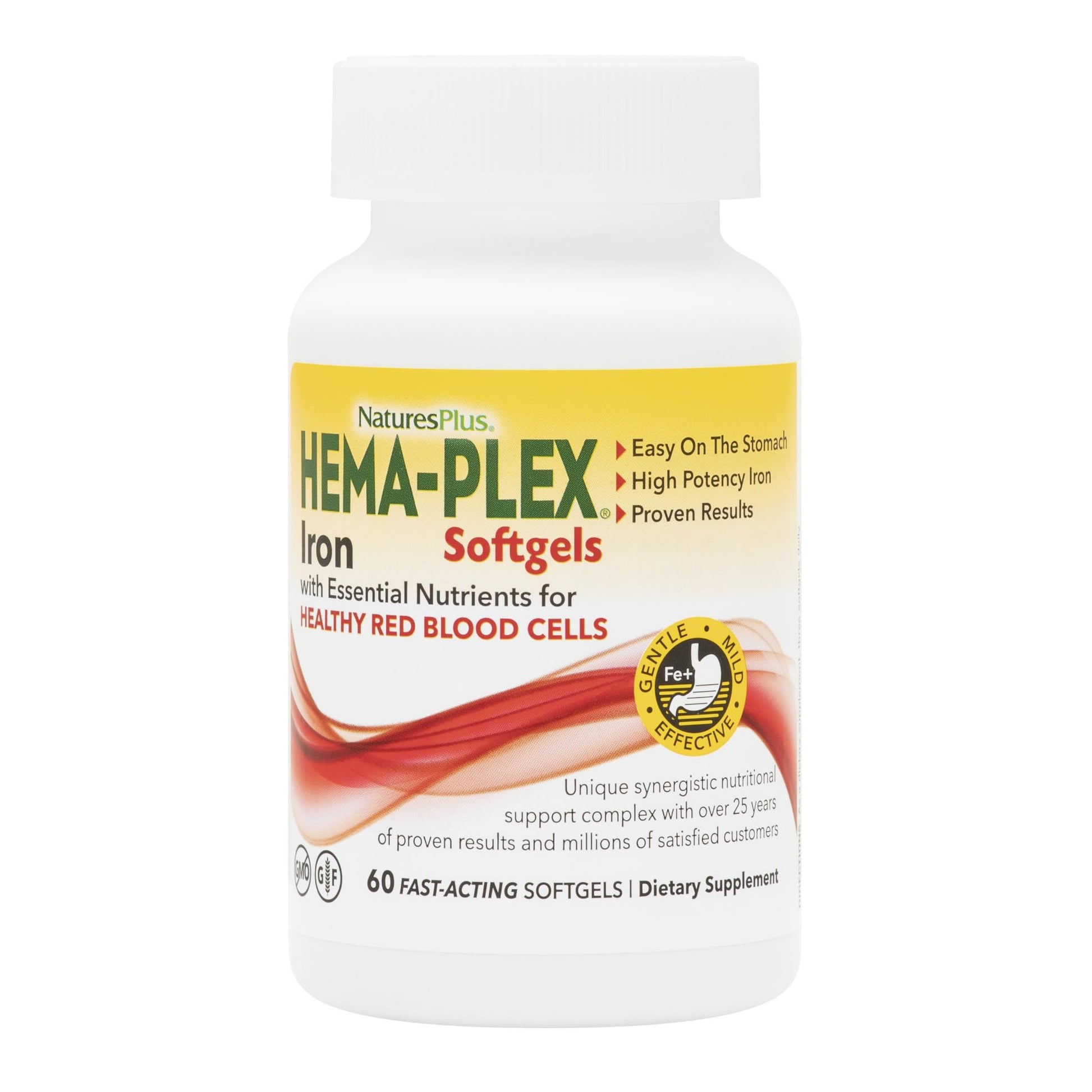 NaturesPlus Hema-Plex Iron - 60 Fast-Acting Softgels - 85 mg Iron + Vitamin C & Bioflavonoids for Healthy Red Blood Cells - Maple Wellness Supplements