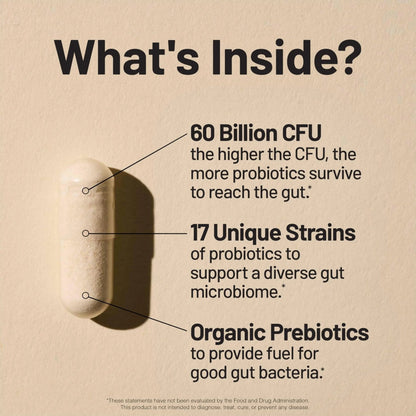NatureWise Probiotics 60 Billion CFU - 17 Strains + Organic Prebiotics - Immune, Digestive & Gut Health Support for Women & Men - Vegetarian, Gluten-Free, Non-GMO - 30 Capsules[1-Month Supply] - Maple Wellness Supplements