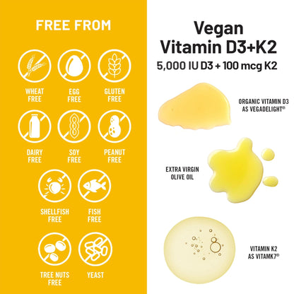 NatureWise Vegan Vitamin D3 + K2 - Natural D3 5000IU + Natural Vitamin K2 100mcg - Bone Support - High Absorption - Maple Wellness Supplements