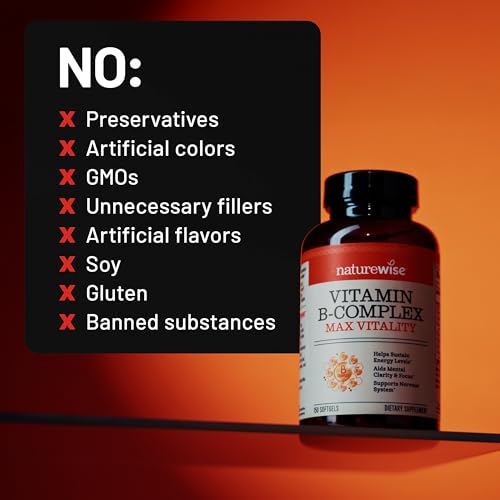 NatureWise Vitamin B Complex for Women and Men - with Folic Acid Biotin B1 B2 B3 B6 B12 - Support Cellular Energy & Mental Clarity - Gluten & Dairy Free - Maple Wellness Supplements