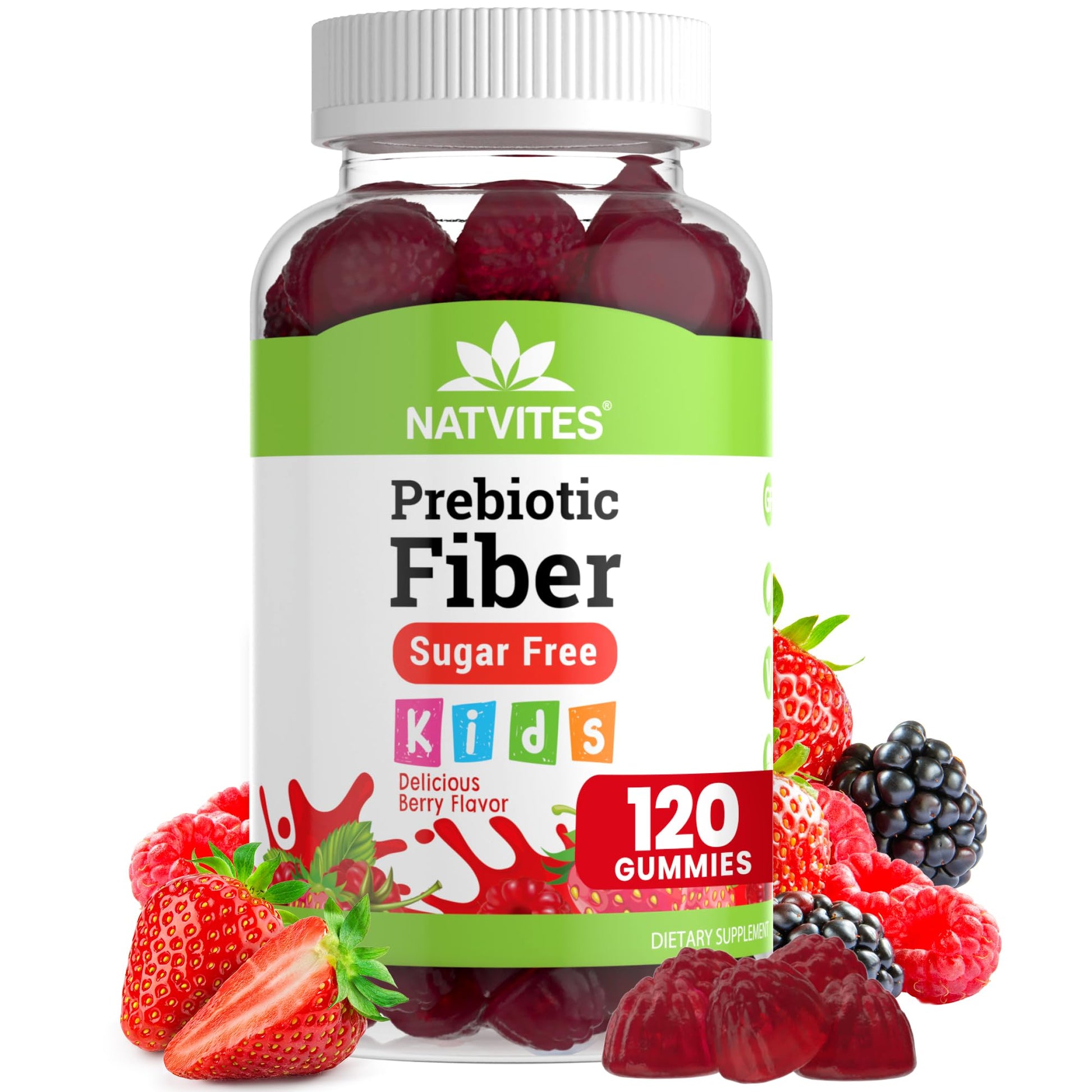 Natvites Prebiotic Kids Fiber Gummies, for Children Ages 2 & Up - Sugar Free Vegetarian Gelatin Free Non-GMO, Kids Fiber Supplements - Maple Wellness Supplements